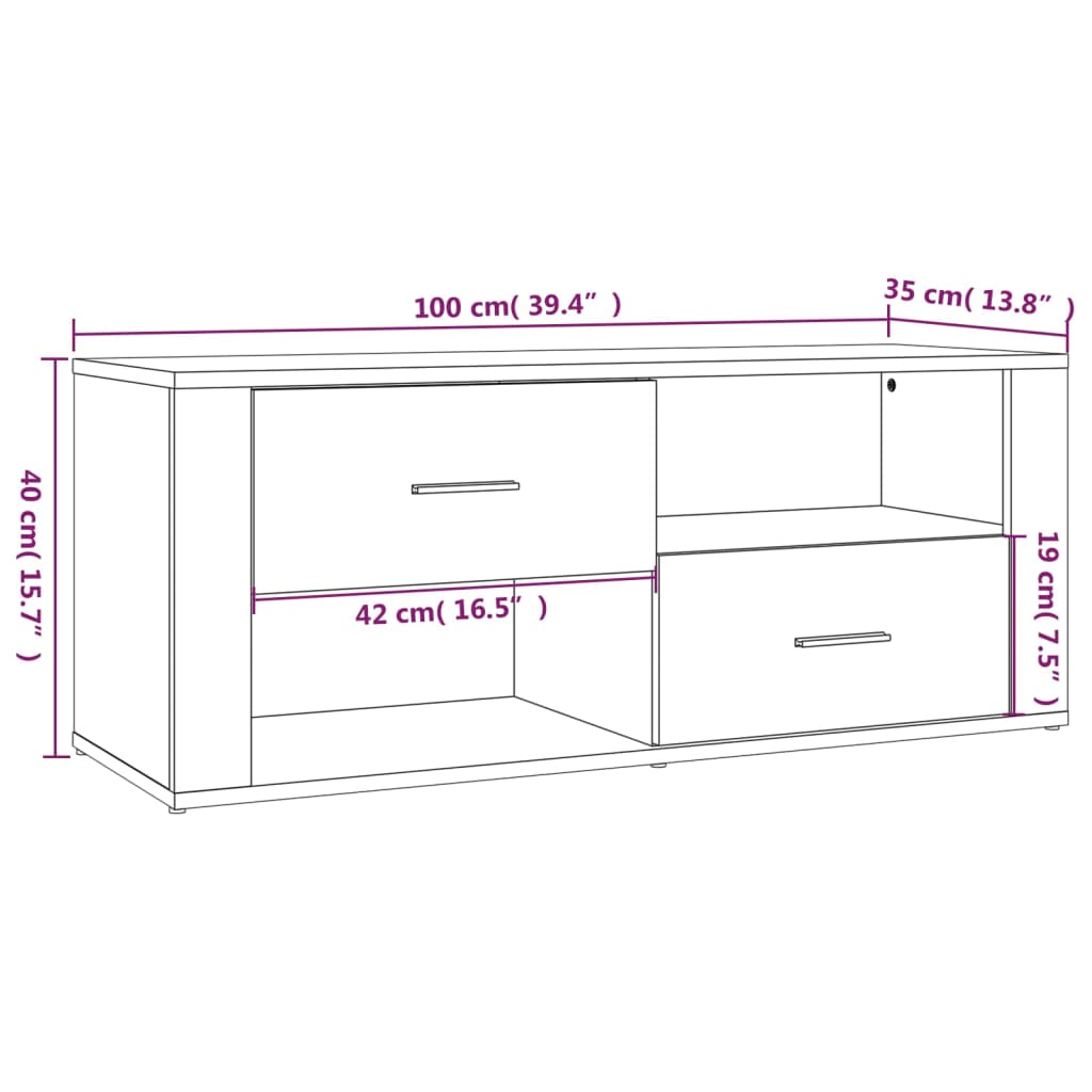 füstös tölgy színű szerelt fa TV-szekrény 100 x 35 x 40 cm
