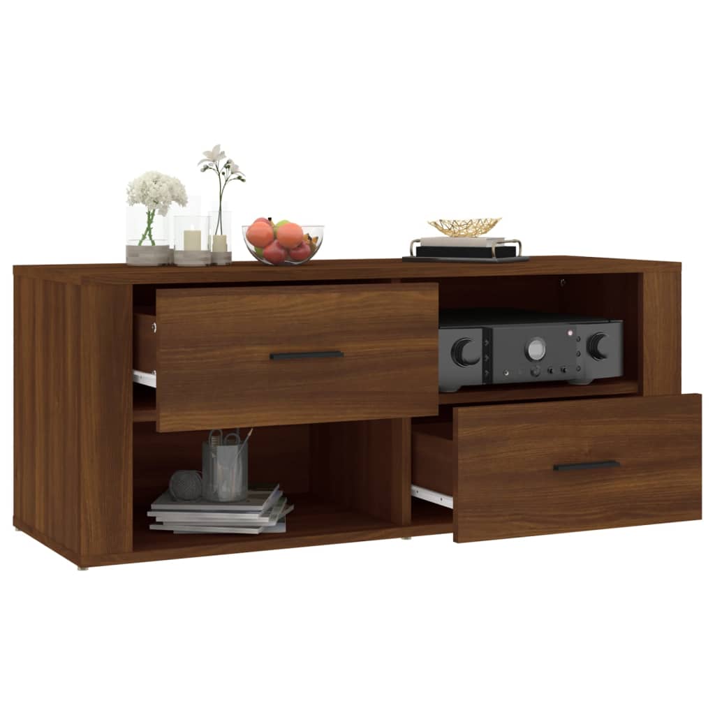 barna tölgyszínű szerelt fa TV-szekrény 100 x 35 x 40 cm