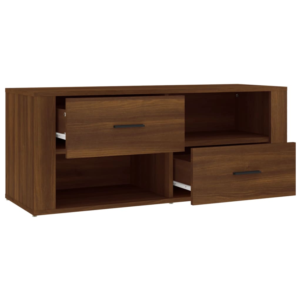 barna tölgyszínű szerelt fa TV-szekrény 100 x 35 x 40 cm