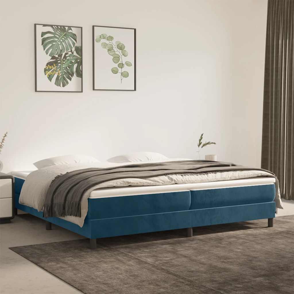 sötétkék bársony rugós ágykeret 200x200 cm