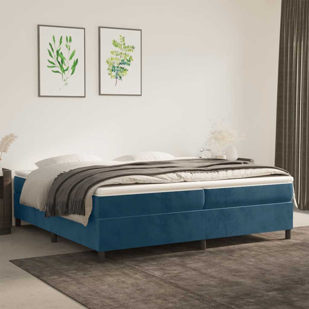 sötétkék bársony rugós ágykeret 200x200 cm