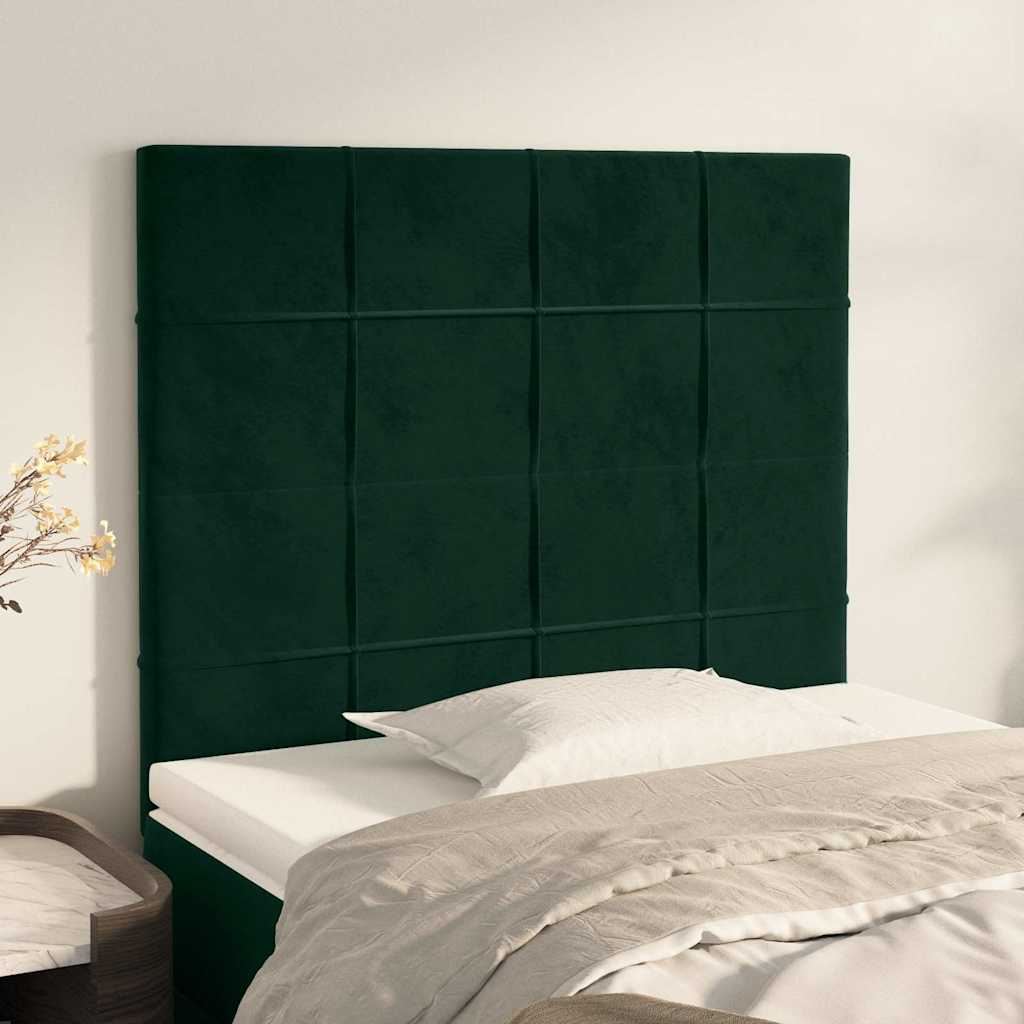 sötétzöld bársony fejtámla 90x5x118/128 cm