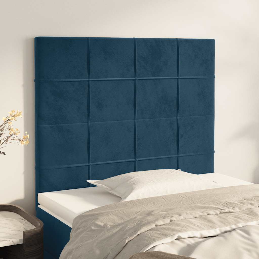 sötétkék bársony fejtámla 90x5x118/128 cm