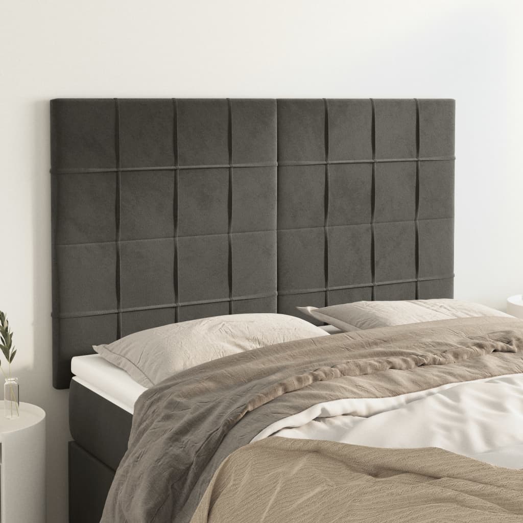 sötétszürke bársony fejtámla 144x5x118/128 cm