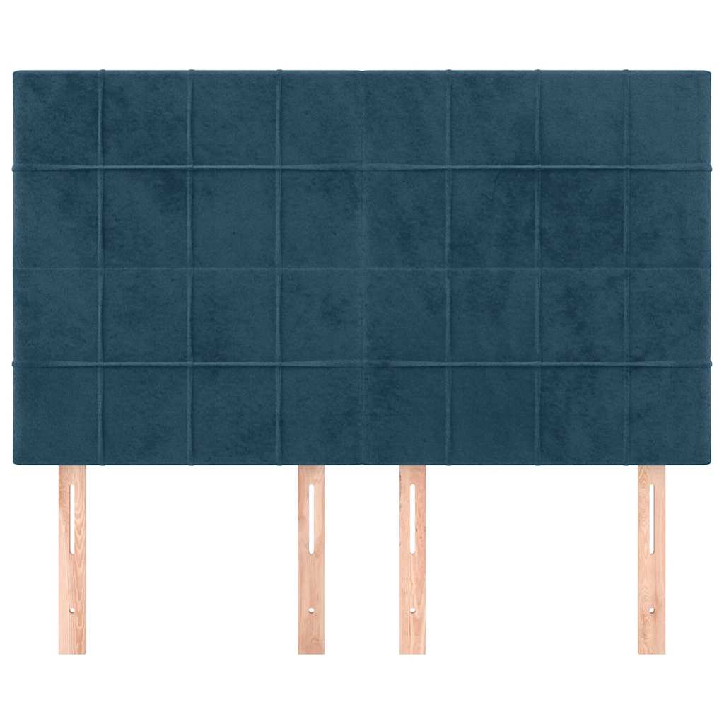 sötétkék bársony fejtámla 144x5x118/128 cm