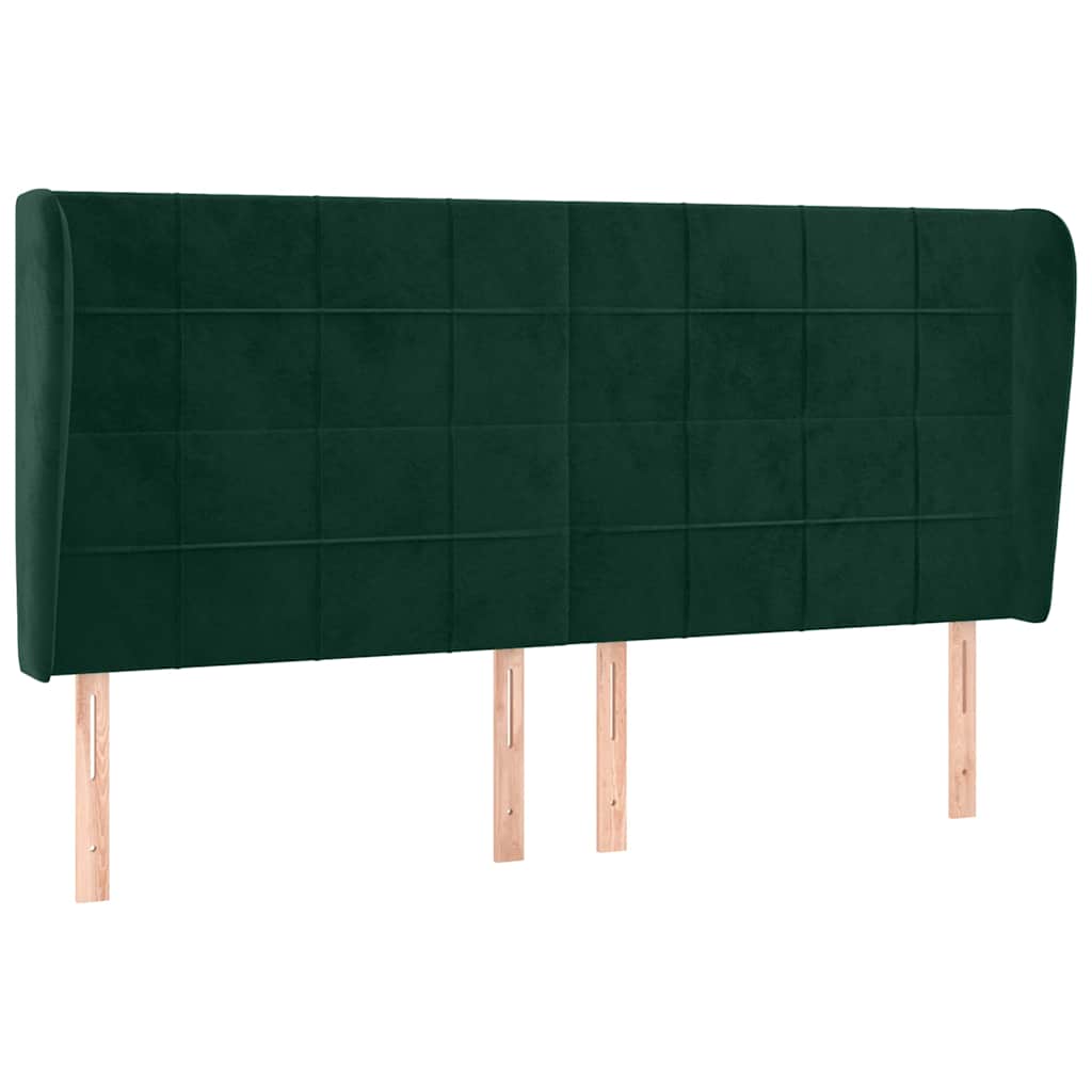 sötétzöld bársony fejtámla szárnyakkal203x23x118/128 cm