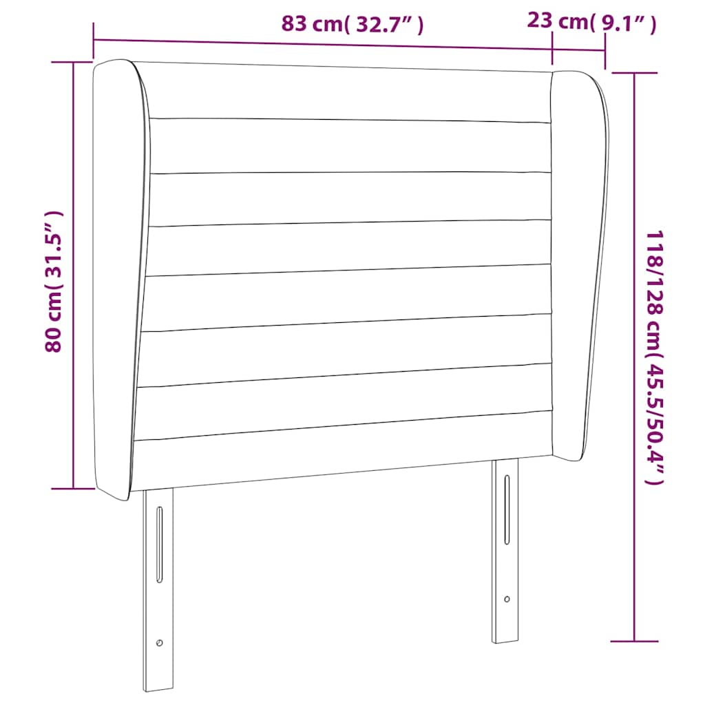 sötétszürke bársony fejtámla szárnyakkal 83 x 23 x 118/128 cm