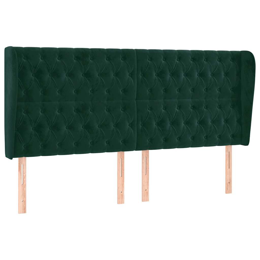 sötétzöld bársony fejtámla szárnyakkal203x23x118/128 cm