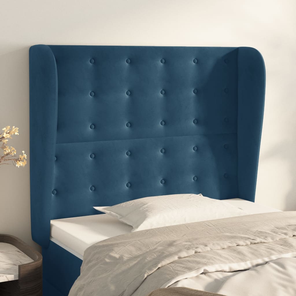 sötétkék bársony fejtámla szárnyakkal 83 x 23 x 118/128 cm