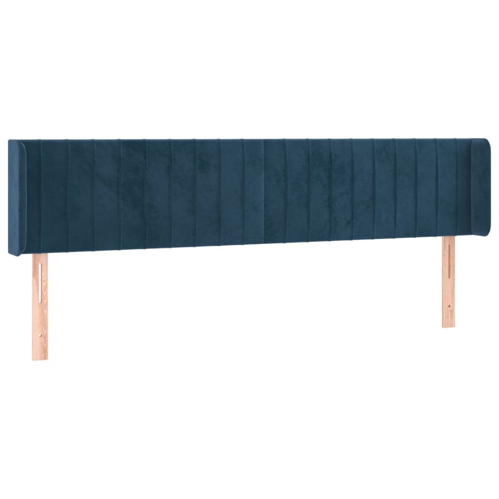 sötétkék bársony szárnyas fejtámla 183x16x78/88 cm
