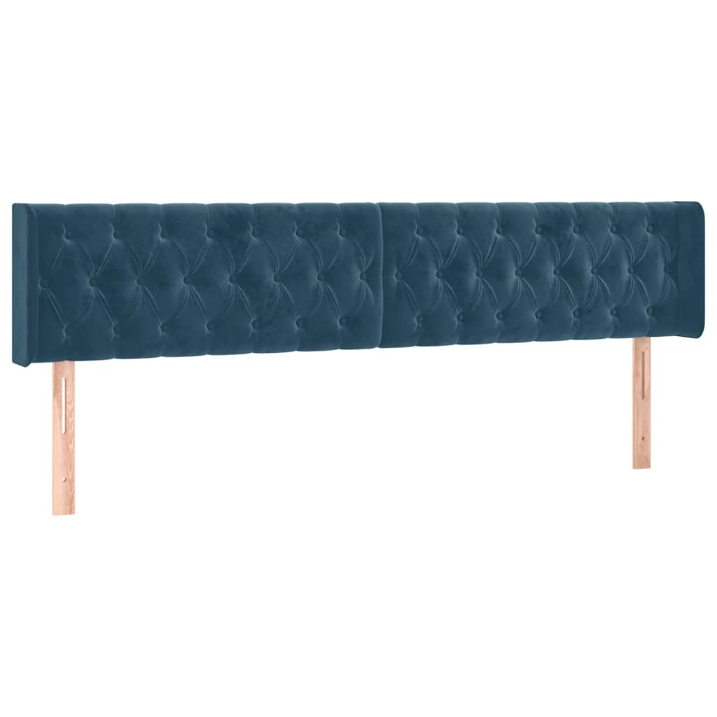 sötétkék bársony szárnyas fejtámla 183x16x78/88 cm