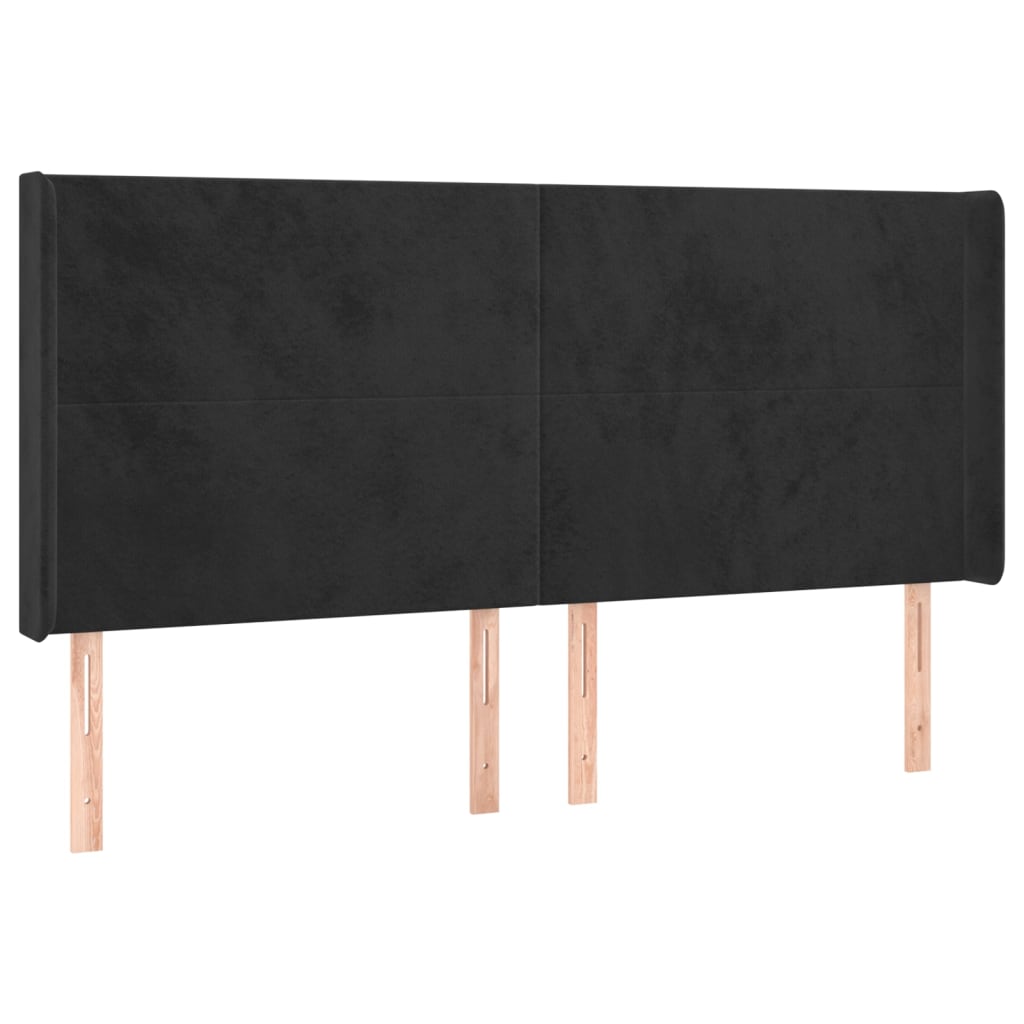 fekete bársony fejtámla szárnyakkal 203x16x118/128 cm