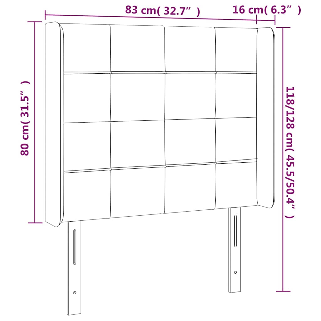 sötétbarna szövet fejtámla szárnyakkal 83x16x118/128 cm