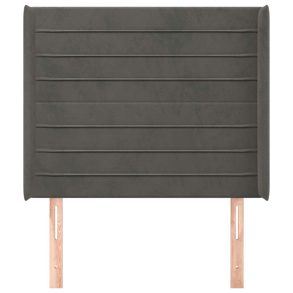 sötétszürke bársony fejtámla szárnyakkal 83x16x118/128 cm