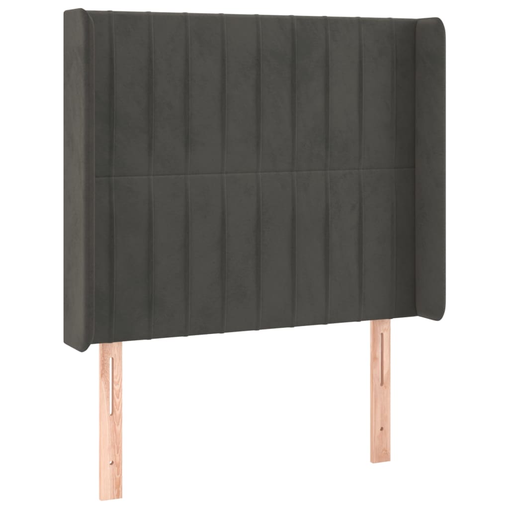sötétszürke bársony fejtámla szárnyakkal 83x16x118/128 cm