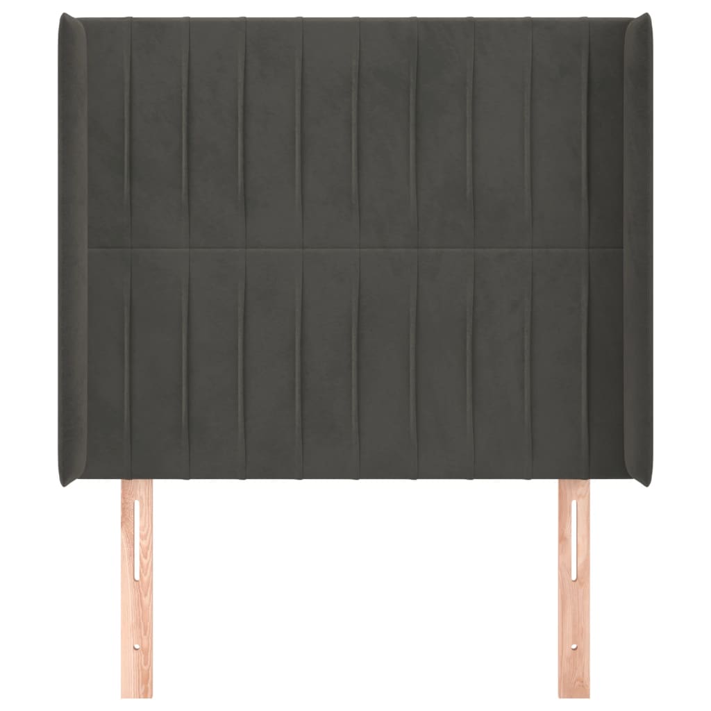 sötétszürke bársony fejtámla szárnyakkal 83x16x118/128 cm