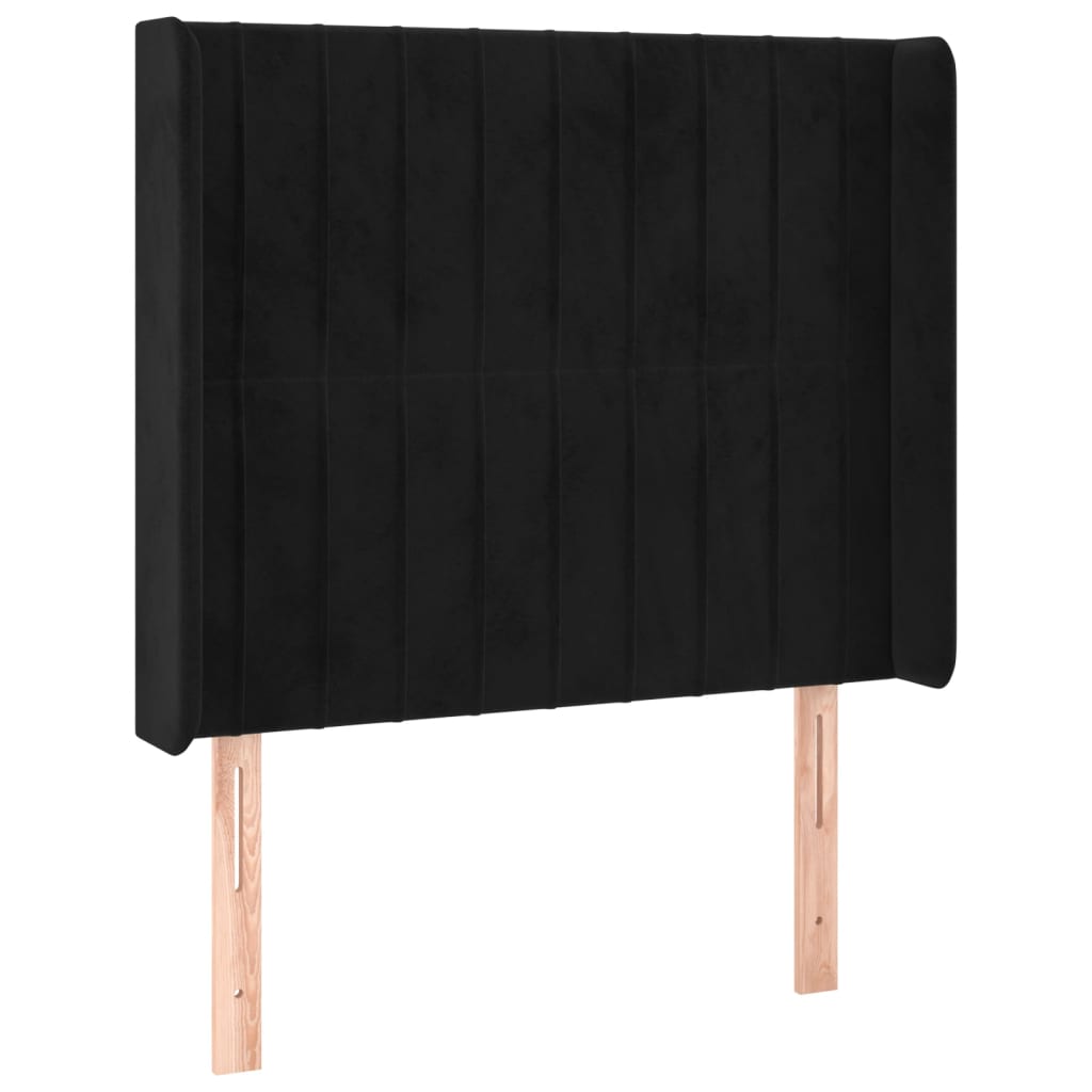 fekete bársony fejtámla szárnyakkal 93x16x118/128 cm