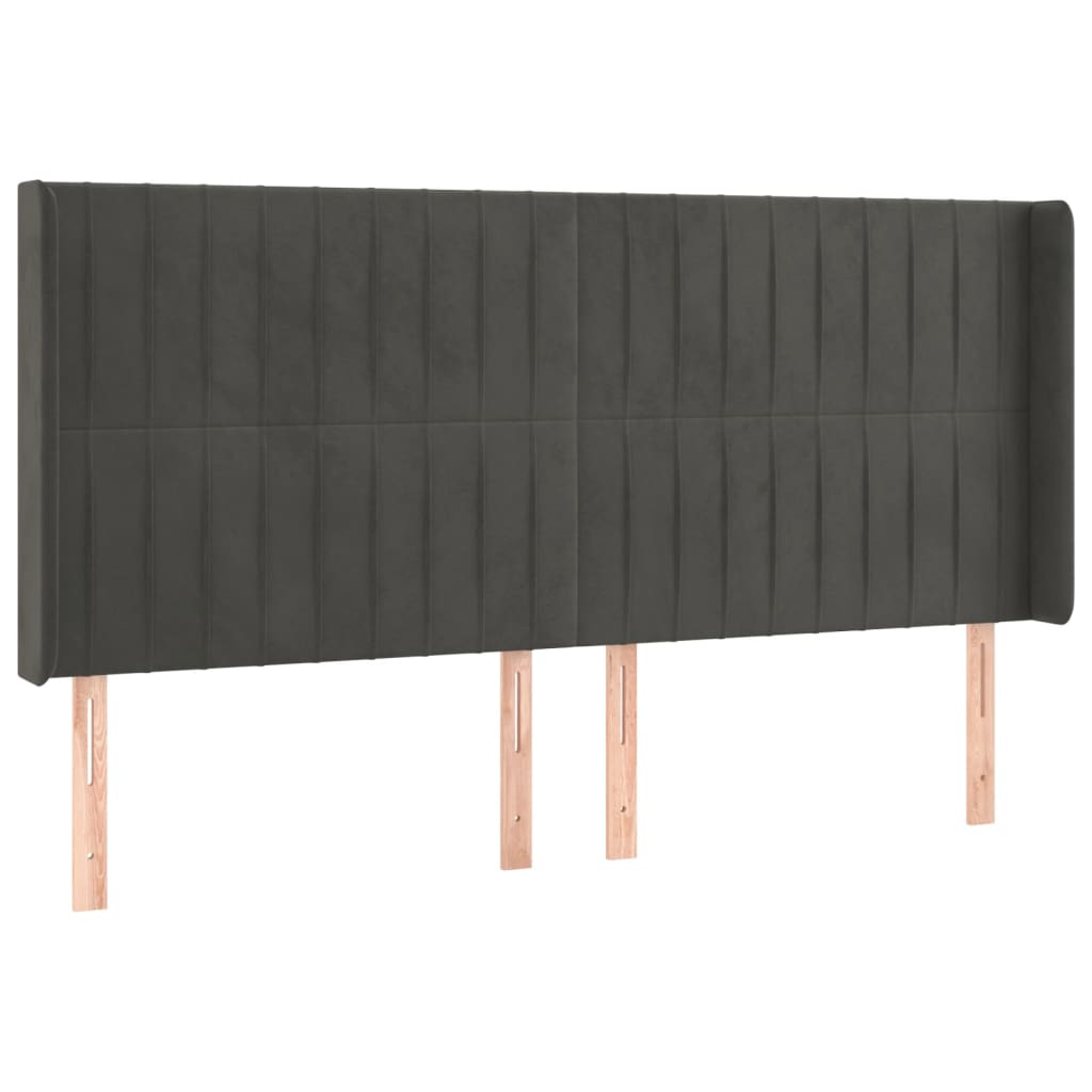 sötétszürke bársony fejtámla szárnyakkal 163x16x118/128 cm