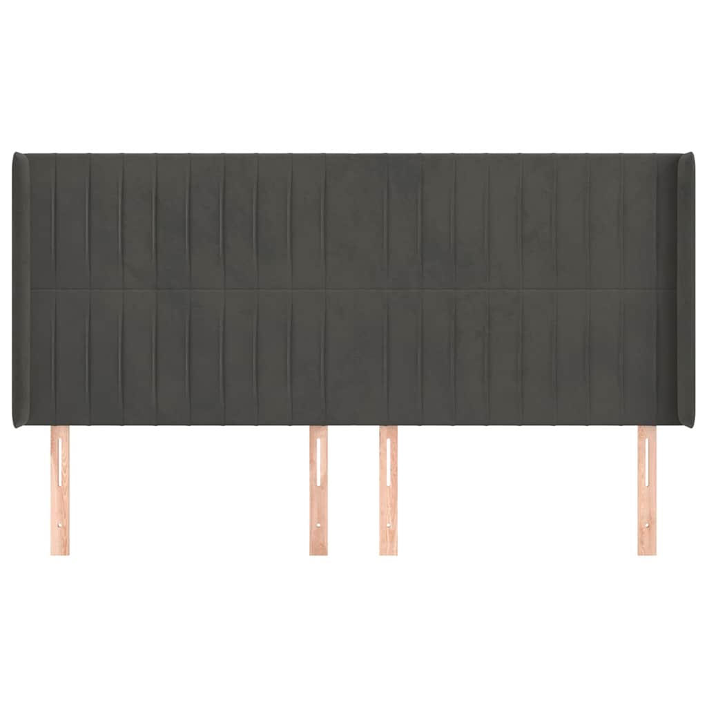 sötétszürke bársony fejtámla szárnyakkal 163x16x118/128 cm