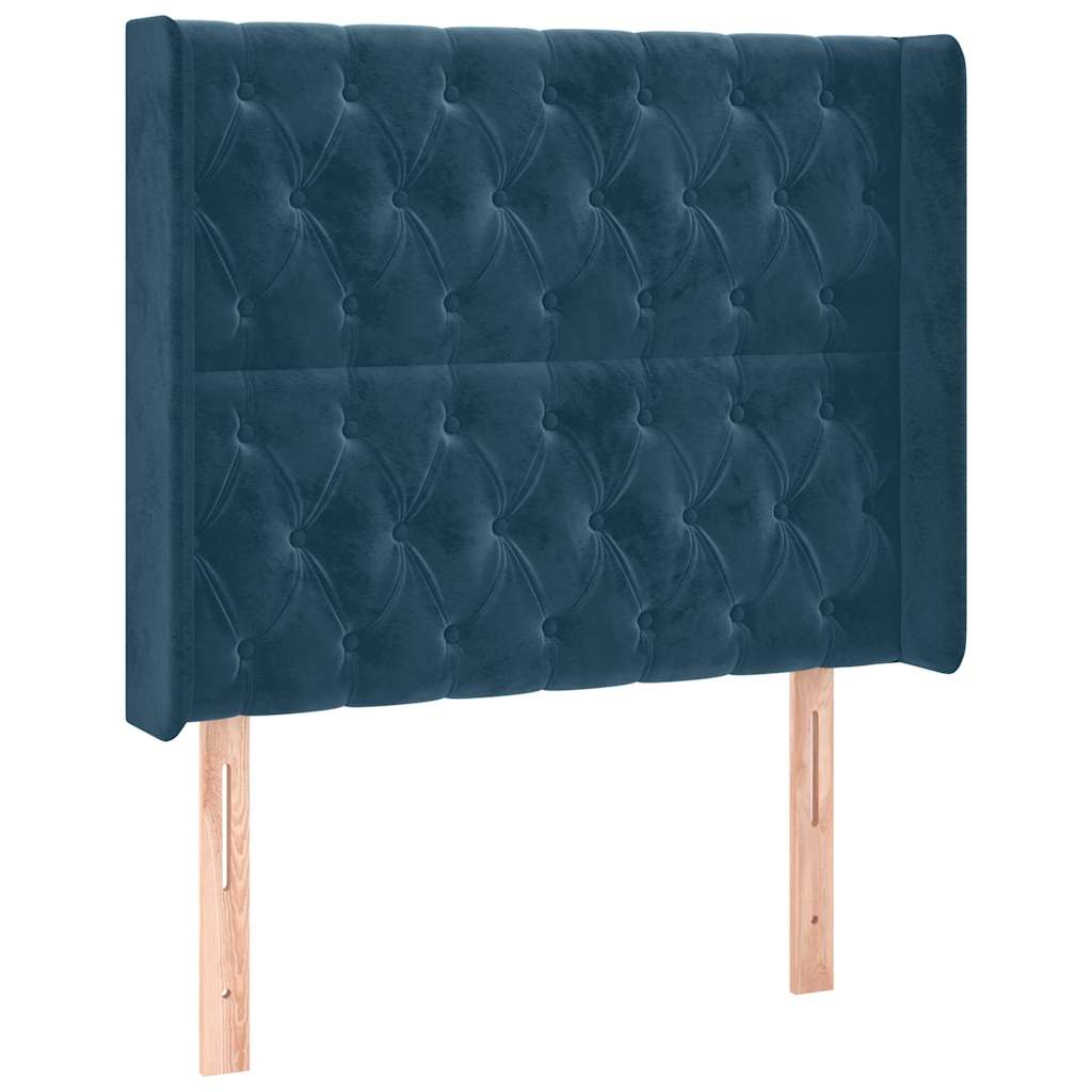 sötétkék bársony fejtámla szárnyakkal 93x16x118/128 cm