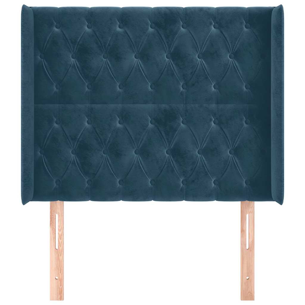 sötétkék bársony fejtámla szárnyakkal 93x16x118/128 cm
