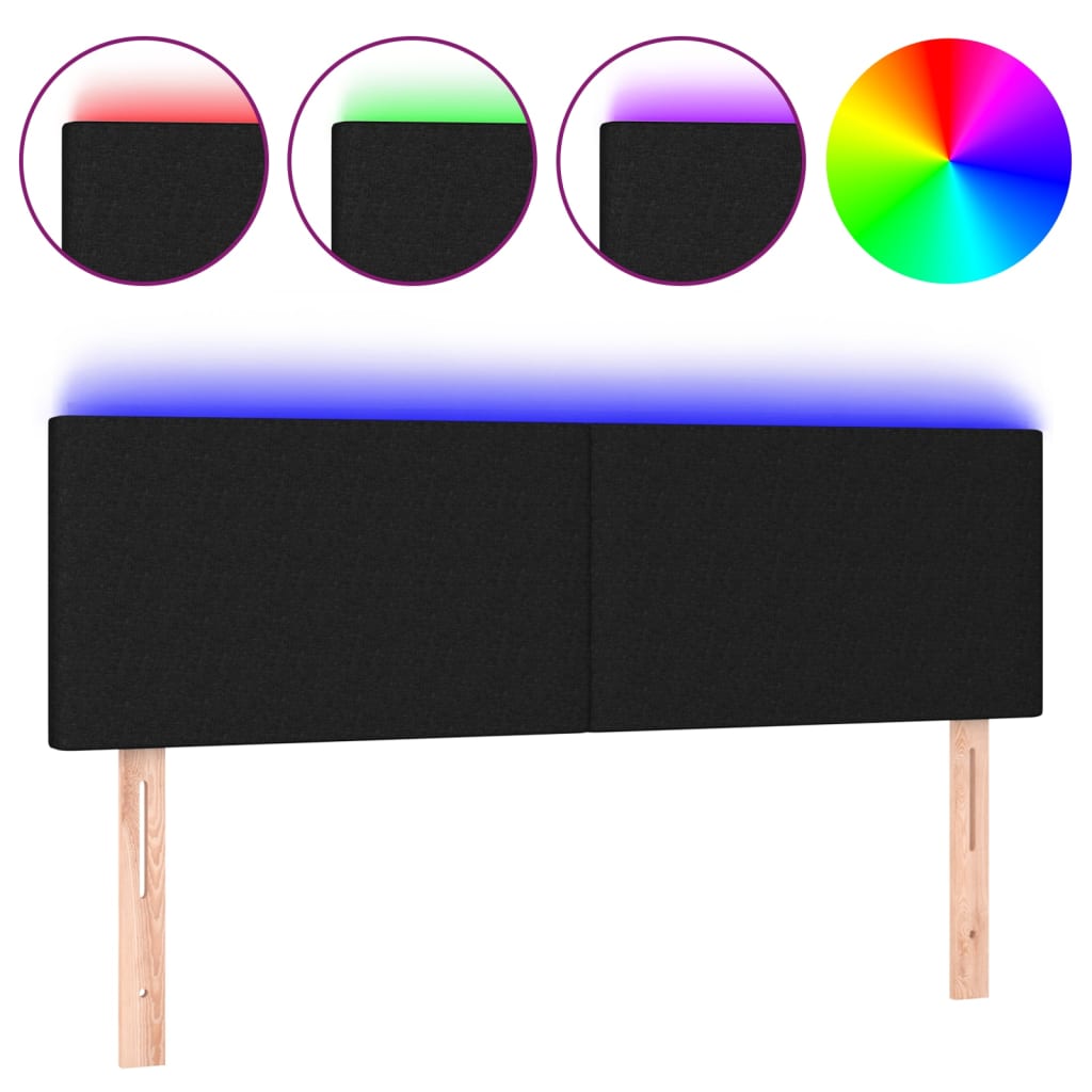 fekete szövet LED-es fejtámla 144x5x78/88 cm