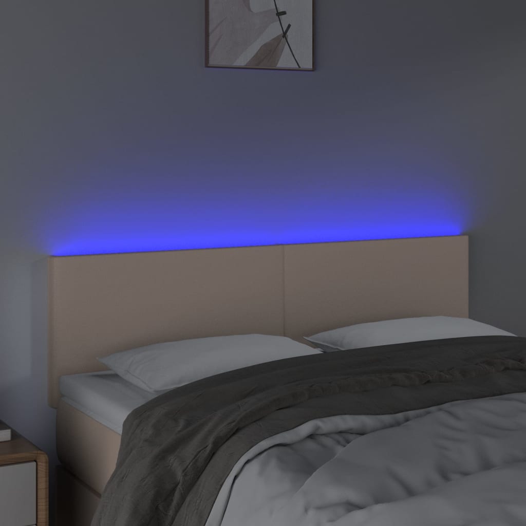 cappuccino színű műbőr LED-es fejtámla 144 x 5 x 78/88 cm