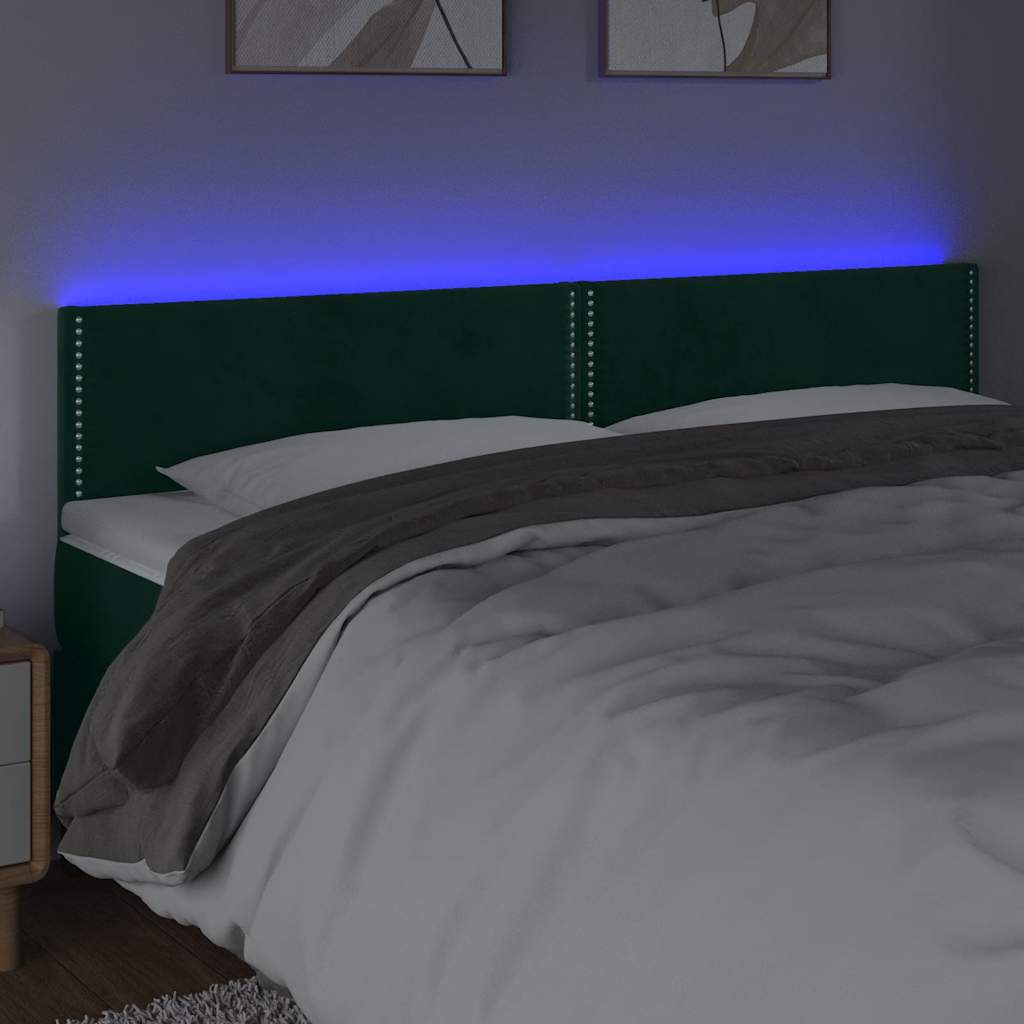 sötétzöld bársony LED-es fejtámla 180x5x78/88 cm