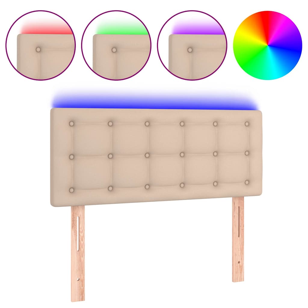 cappuccino színű műbőr LED-es fejtámla 80 x 5 x 78/88 cm