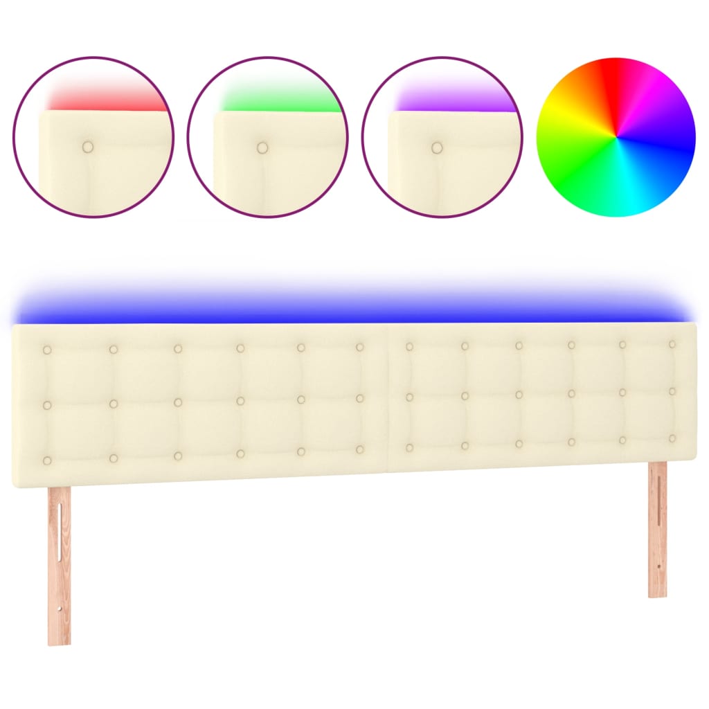 krémszínű műbőr LED-es fejtámla 160 x 5 x 78/88 cm