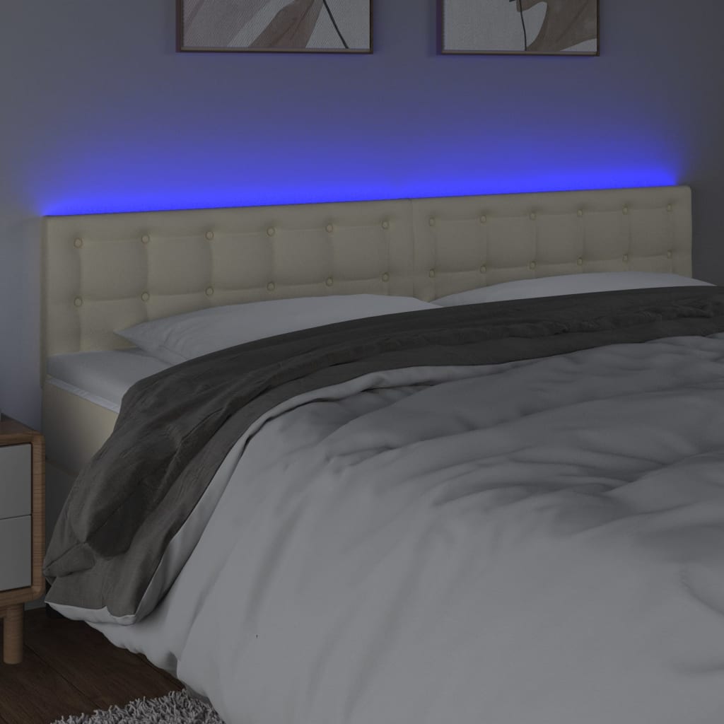krémszínű műbőr LED-es fejtámla 200 x 5 x 78/88 cm