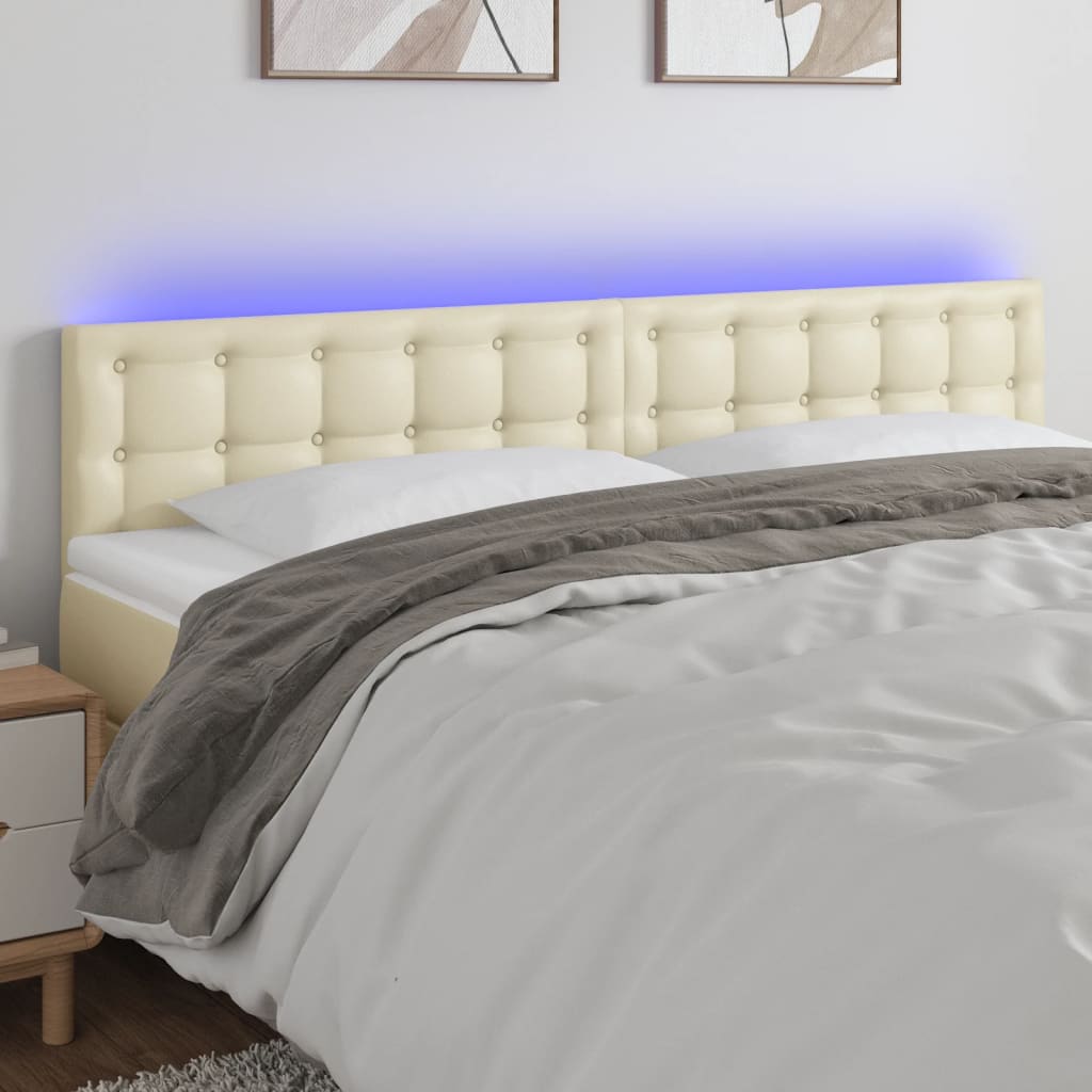 krémszínű műbőr LED-es fejtámla 200 x 5 x 78/88 cm