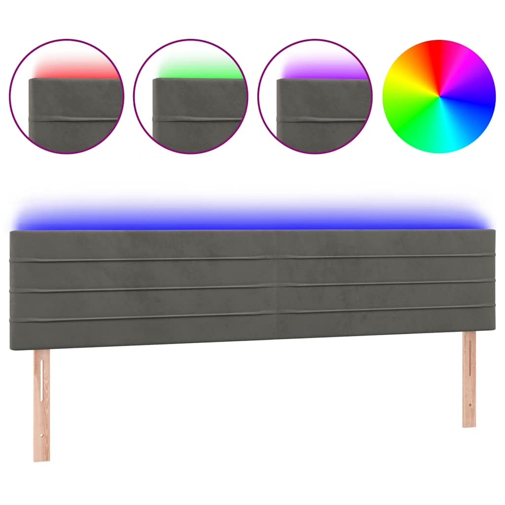 sötétszürke bársony LED-es fejtámla 160x5x78/88 cm