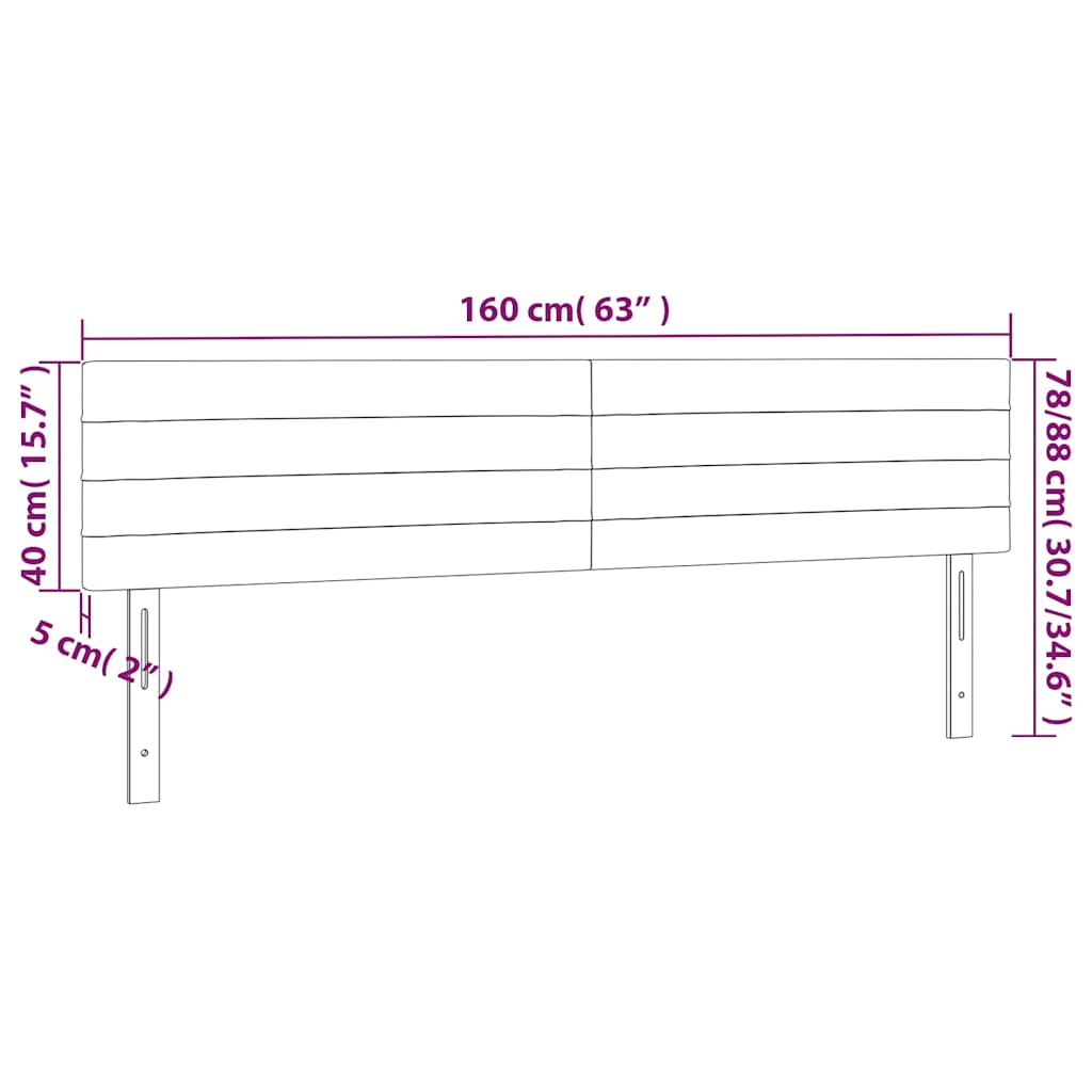 sötétszürke bársony LED-es fejtámla 160x5x78/88 cm