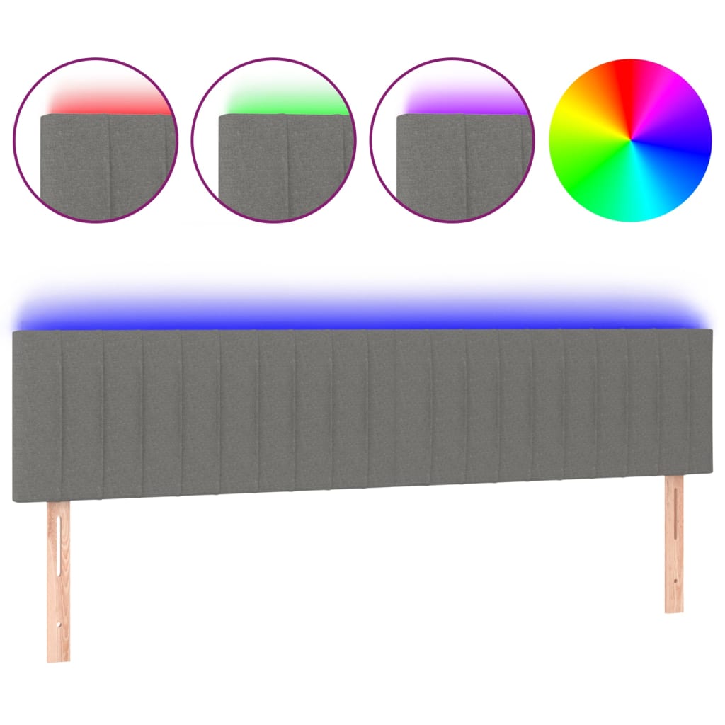 sötétszürke szövet LED-es fejtámla 200x5x78/88 cm