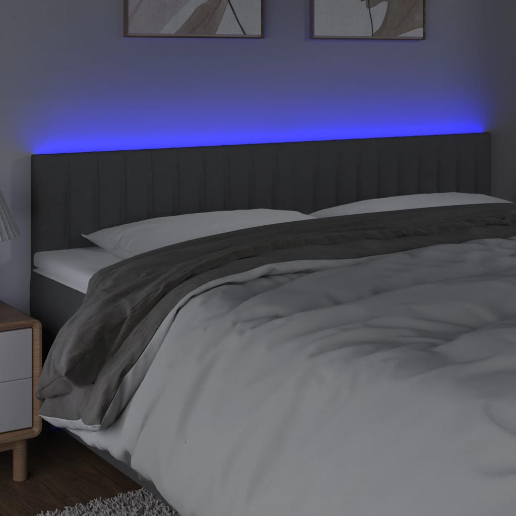 sötétszürke szövet LED-es fejtámla 200x5x78/88 cm