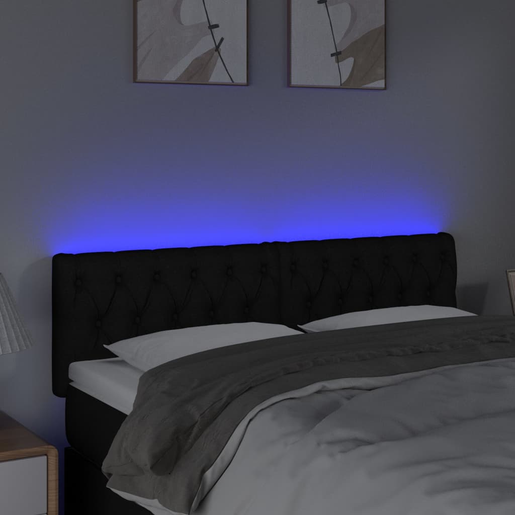 fekete szövet LED-es fejtámla 160x7x78/88 cm