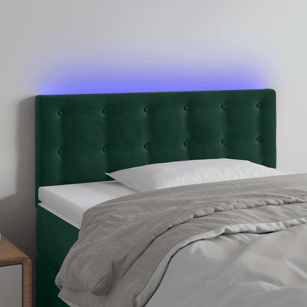 sötétzöld bársony LED-es fejtámla 80 x 5 x 78/88 cm