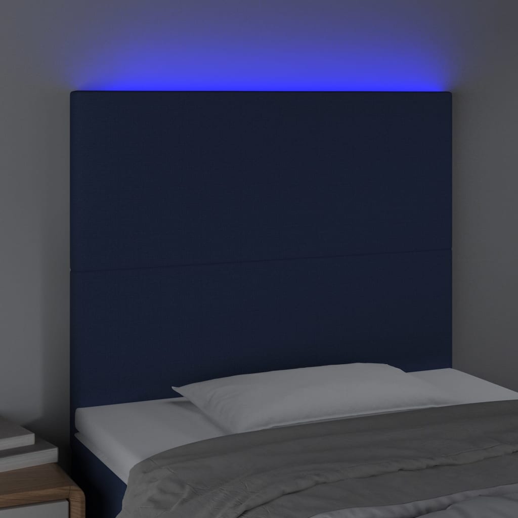 kék szövet LED-es fejtámla 100x5x118/128 cm