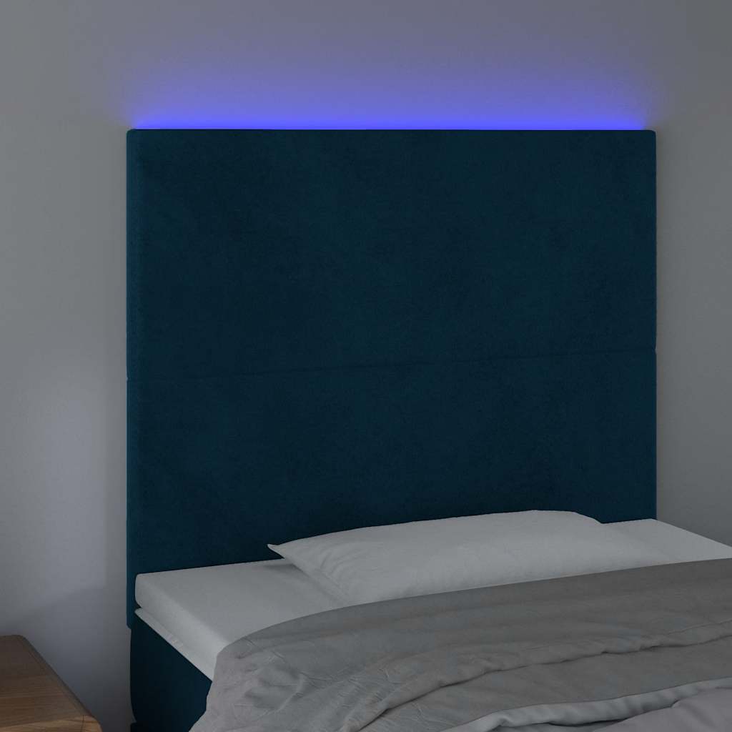 sötétkék bársony LED-es fejtámla 100x5x118/128 cm
