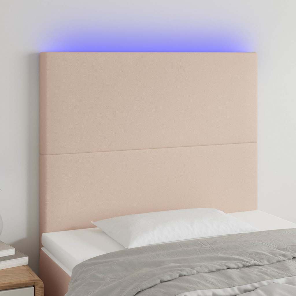 cappuccino műbőr LED-es fejtámla 80x5x118/128 cm