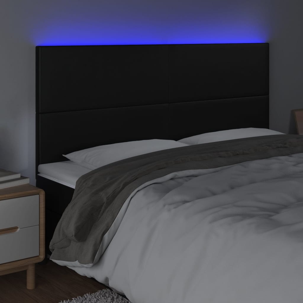 fekete műbőr LED-es fejtámla 160x5x118/128 cm