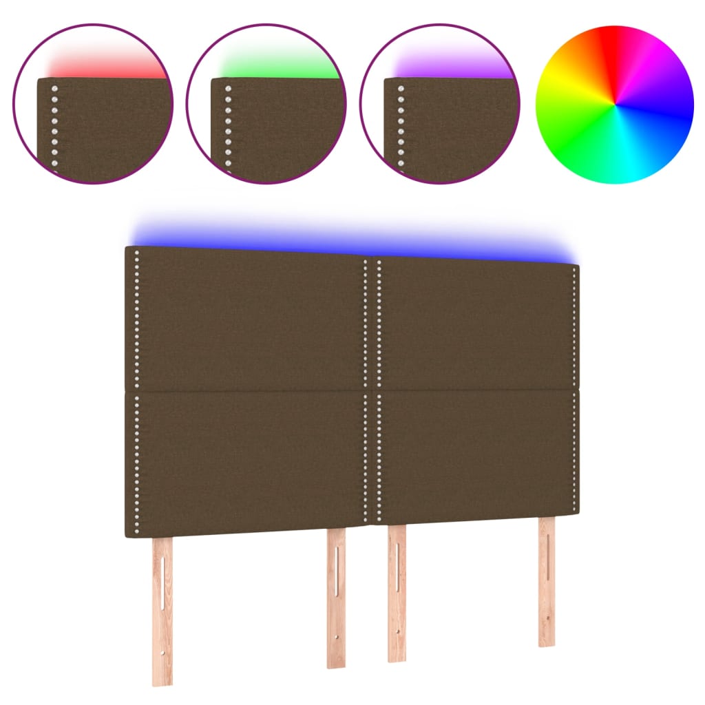 sötétbarna szövet LED-es fejtámla 144x5x118/128 cm
