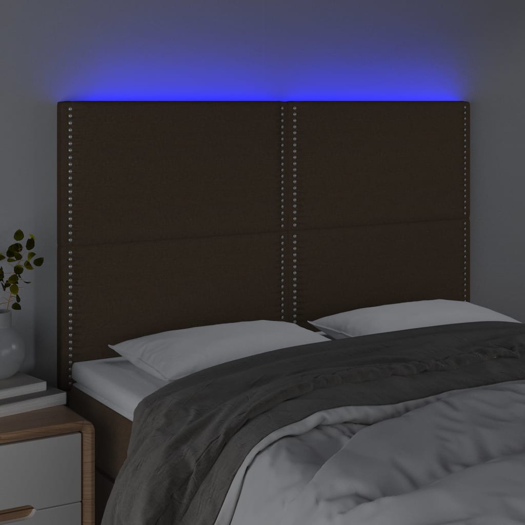 sötétbarna szövet LED-es fejtámla 144x5x118/128 cm