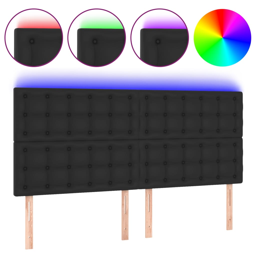 fekete műbőr LED-es fejtámla 180x5x118/128 cm