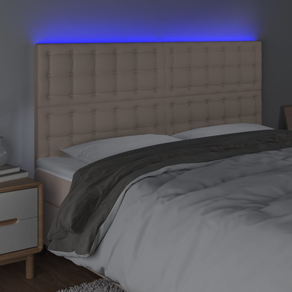 cappuccino műbőr LED-es fejtámla 180x5x118/128 cm