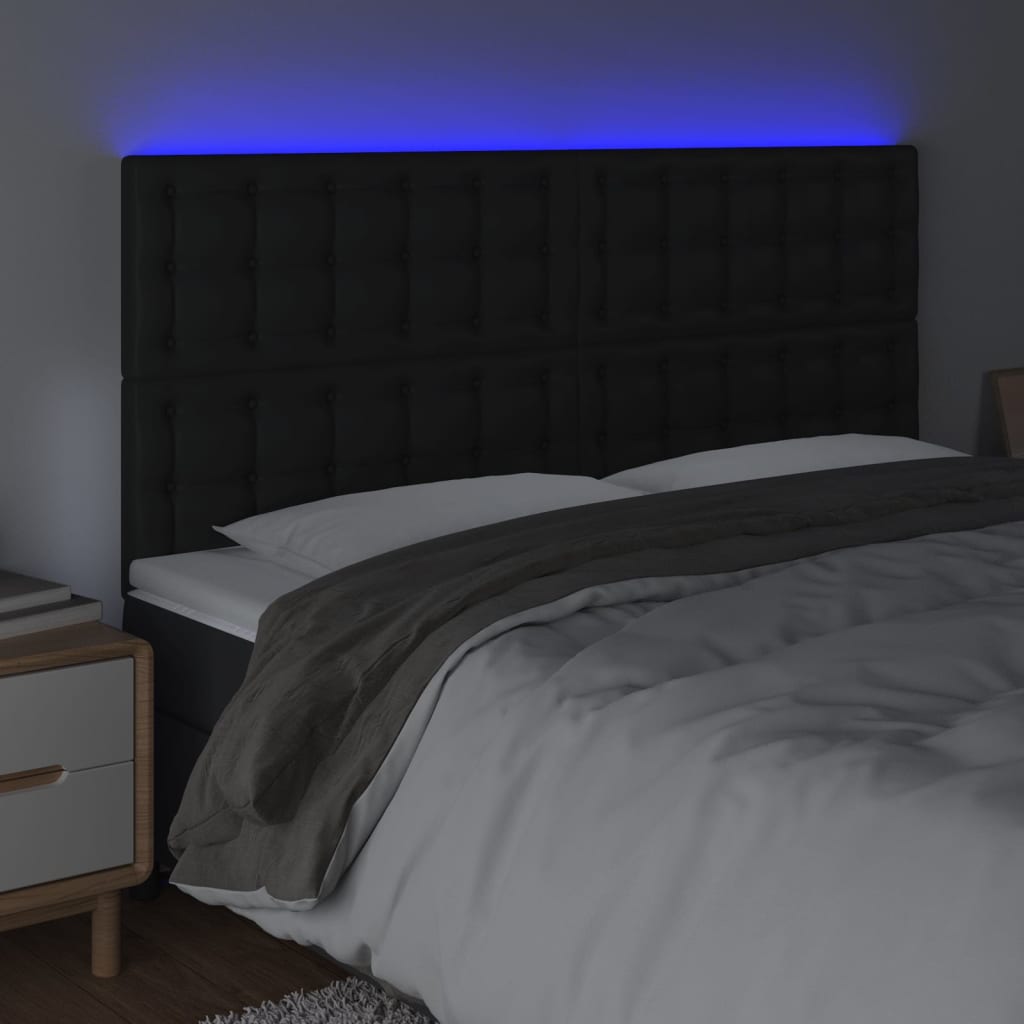 fekete műbőr LED-es fejtámla 200x5x118/128 cm