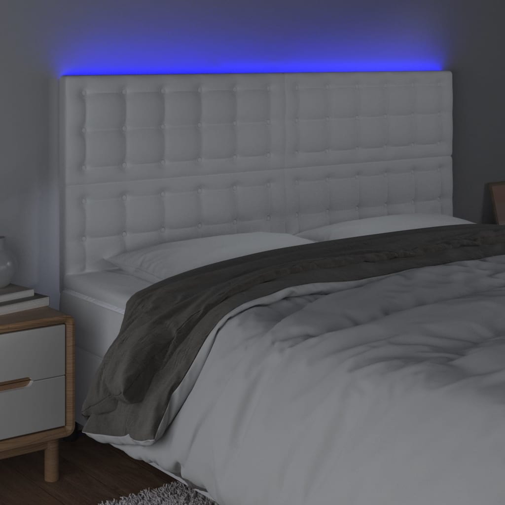 fehér műbőr LED-es fejtámla 200x5x118/128 cm