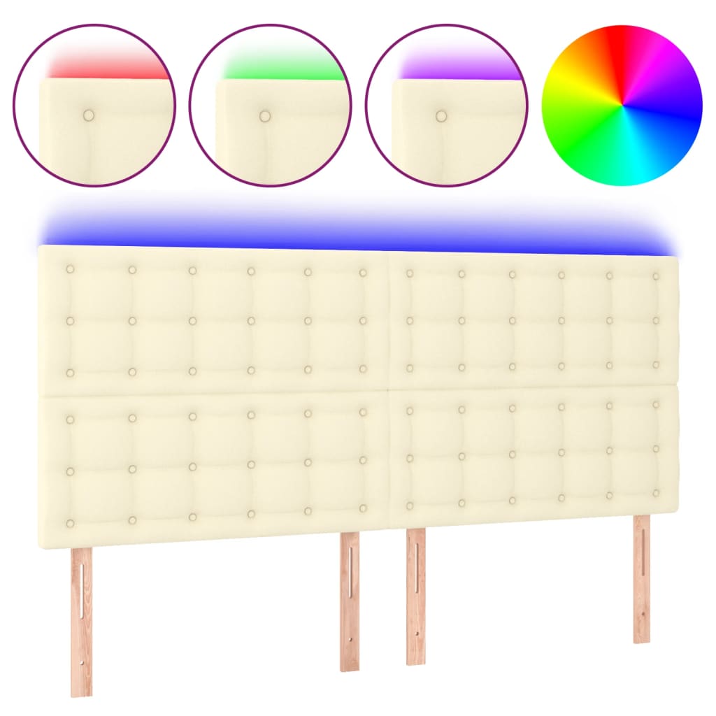krémszínű műbőr LED-es fejtámla 200x5x118/128 cm