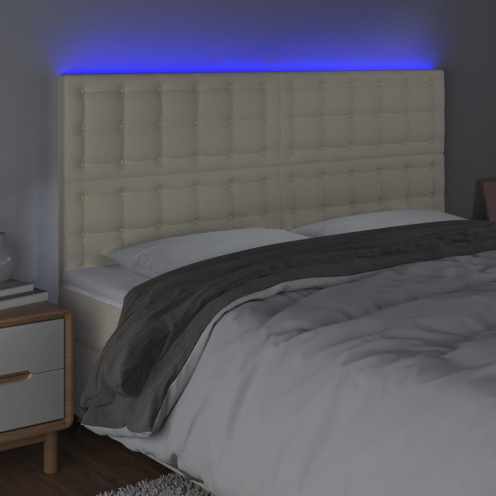 krémszínű műbőr LED-es fejtámla 200x5x118/128 cm